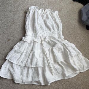 White Strapless Ruffle Dress